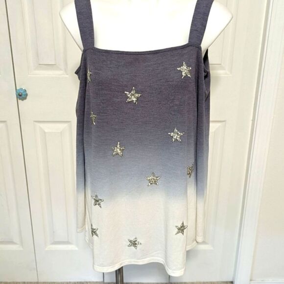 NWOT Women's INC International Concepts Ombre Silver Stars Cold Shoulder Sweater - Picture 1 of 15